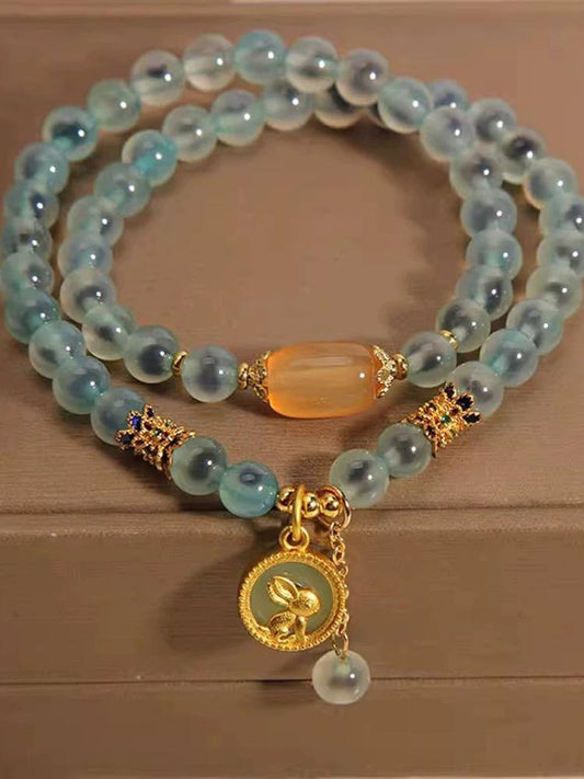 Blue Agate Double Wrap Bracelet – Rabbit Charm Accent · Minimal Gift Style