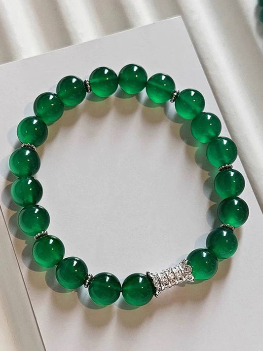 Green Chalcedony Beaded Bracelet – Minimalist Gemstone Accent